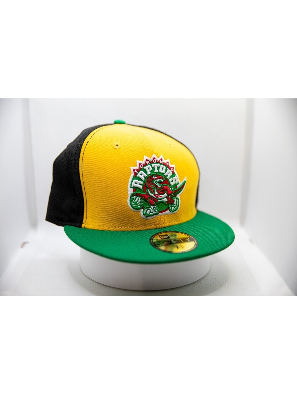 Raptors Mitchell And Ness Green Yellow Black Fitted Hat Size 7 5/8 - Old Logo